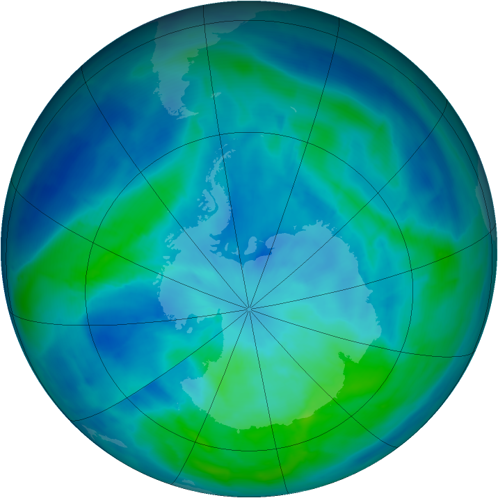Antarctic ozone map for 17 March 2014